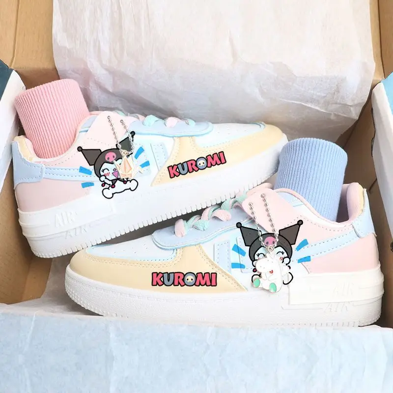 Cartoon Kawaii Sanrioed Kuromi My Melody Cinnamoroll Autumn and Winter New Candy Color Cute Sports Shoes Women's Board Shoes