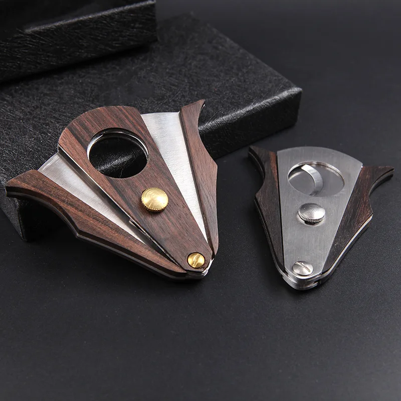 

Luxury Cigar Accessories Cool Gadget Gift For Men Double Blade Guillotine Cigar Cutter Stainless Steel With Wood Grain