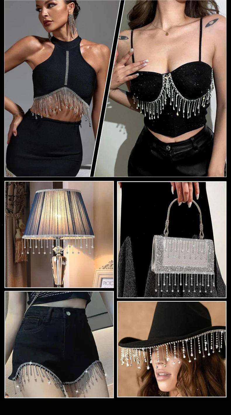 40cm/90cm DIY Glas-Strass-Fransenkette Kristallkette Strass-Quasten Hochzeitsdekoration zum Aufnähen auf Kleidungsstücke – Detail 6