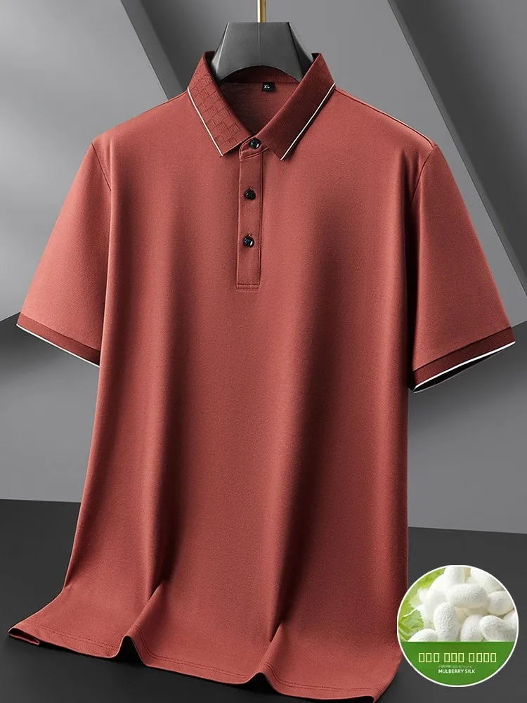 

Мужская шелковая рубашка больших размеров с отложным воротником, легкая, летняя, повседневная, деловая, класса люкс, от другого бренда