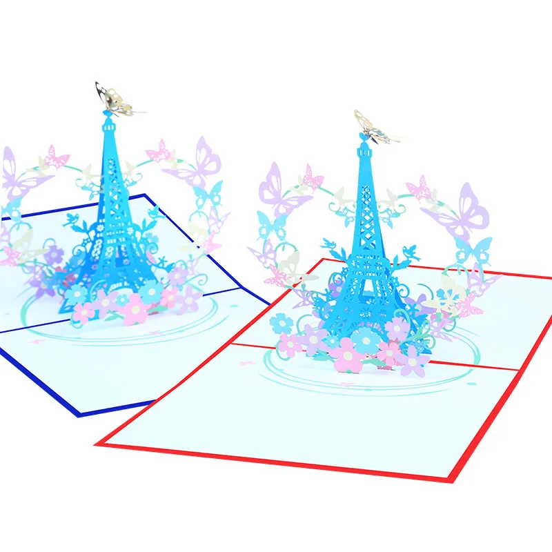 

Color Printing Eiffel Tower and Butterfly 3D Pop-up Greeting Card Personalized Gift Birthday Gift Blessing Message Card