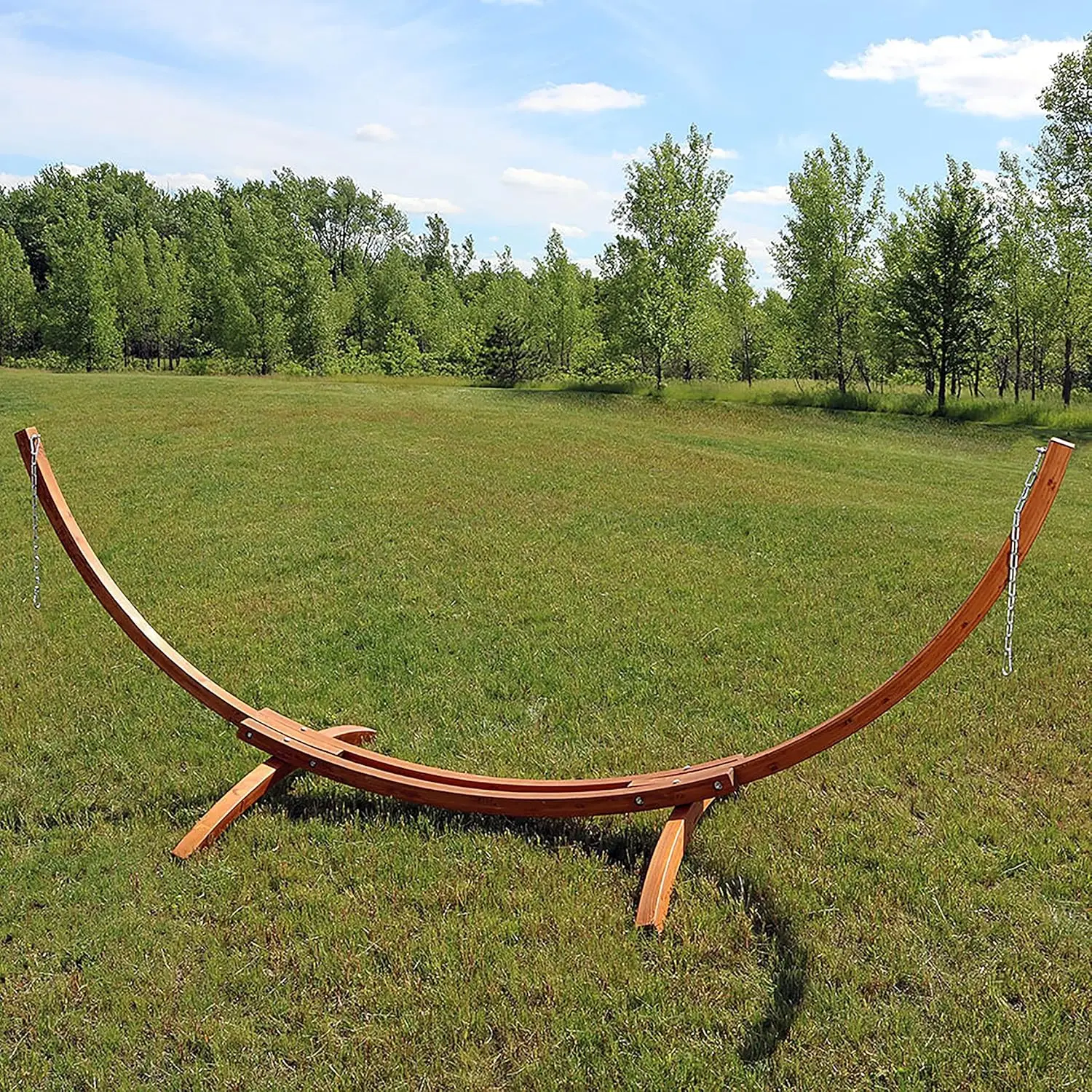 Hamaca de madera curvada de 12 pies, soporte de arco de madera para 2 personas, resistente, capacidad de 400 libras, color marrón