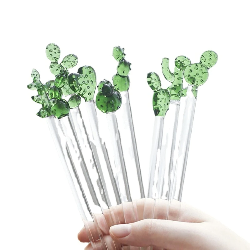 Novel Swizzle Sticks Glass Coffee Stirrers Cactus Shape Stirring Sticks Reusable Stirrers Stir Cocktail Drink  87HA