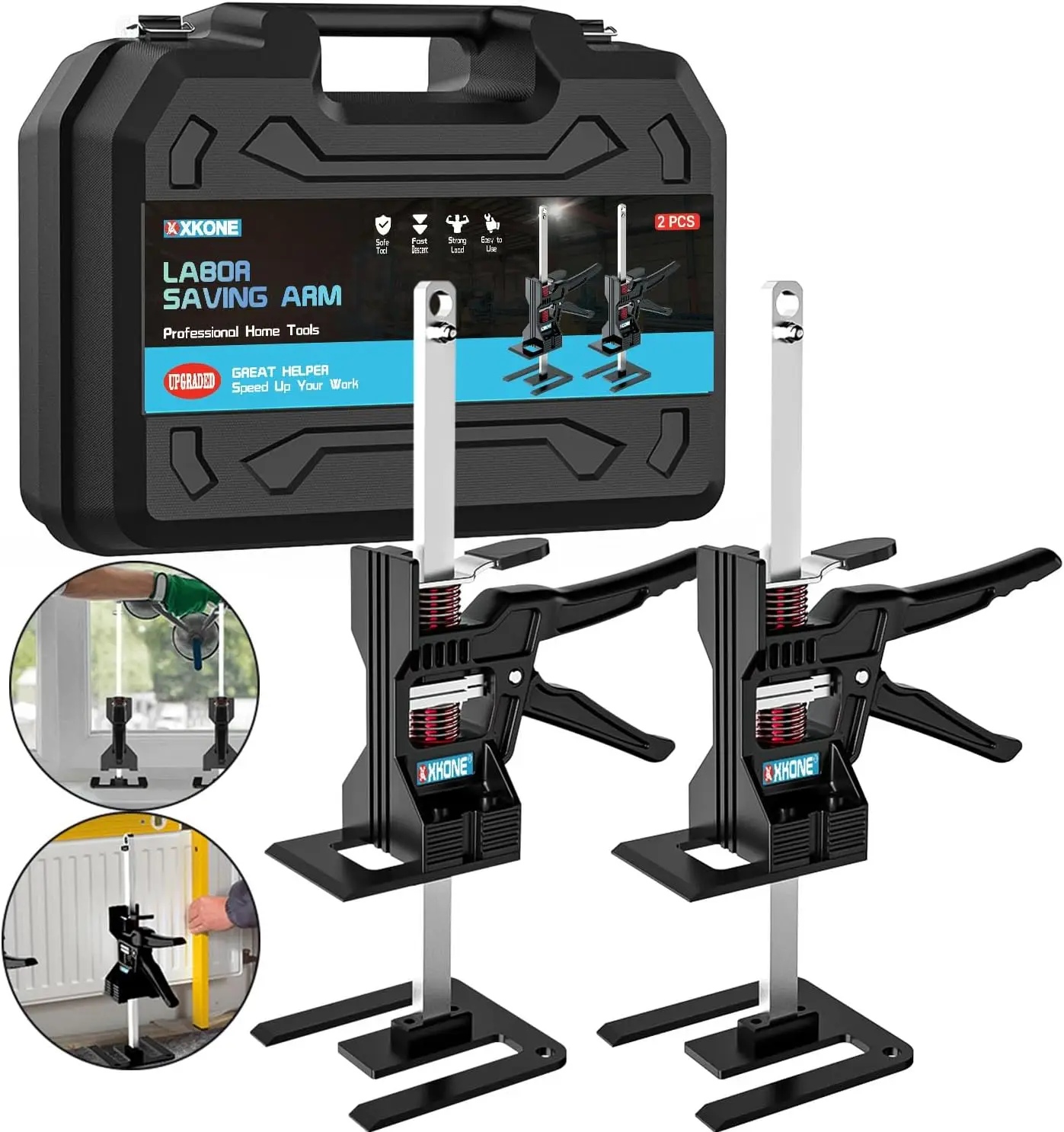 

Multi-Function Height Adjustable Lifting Tool with Storage Case for Door, Tile, and Cabinet Installation