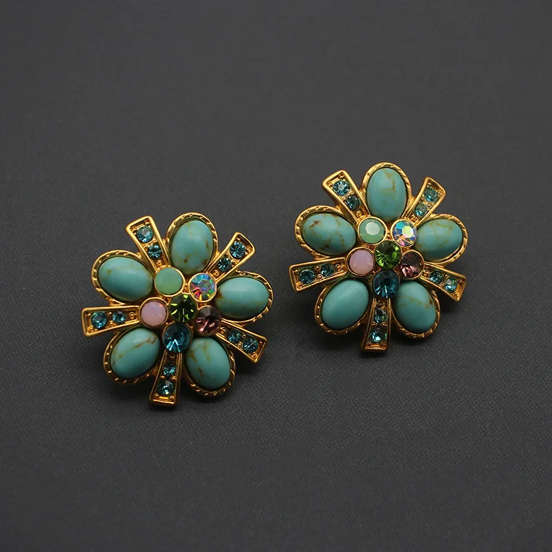 Jewelry Turquoise Stud Earrings Protein Gemstone Flower Earrings
