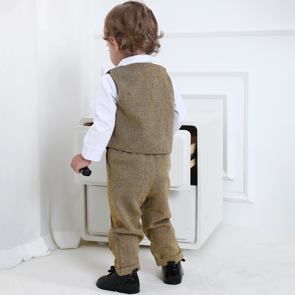 Baby Boys Gentleman Outfit Infant Wedding Thanksgiving Day Christening Suit with Hat Brown Easter Church Birthday Party Clothes