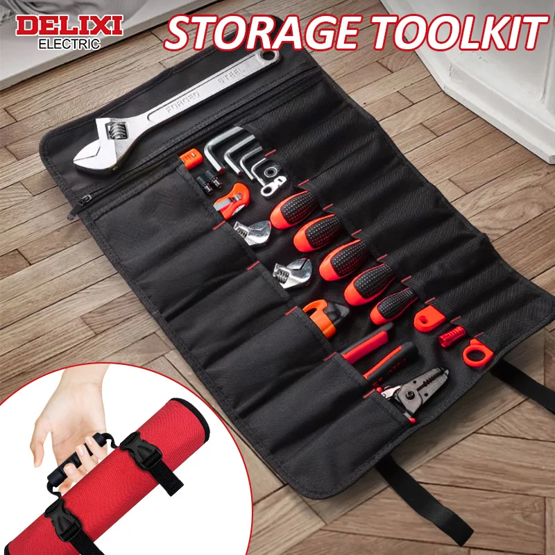 DELIXI ELECTRIC Tool Bag,Multifunction Roll Up Storage ToolBag,Wrench Roll bag,1680D Oxford canvas waterproof,Car First Aid Kit