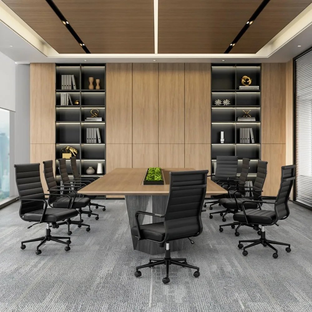 Leather Office Desk Chair, Conference Room Chairs Executive Chair Ribbed, Ergonomic Height Adjustable Swivel Rolling