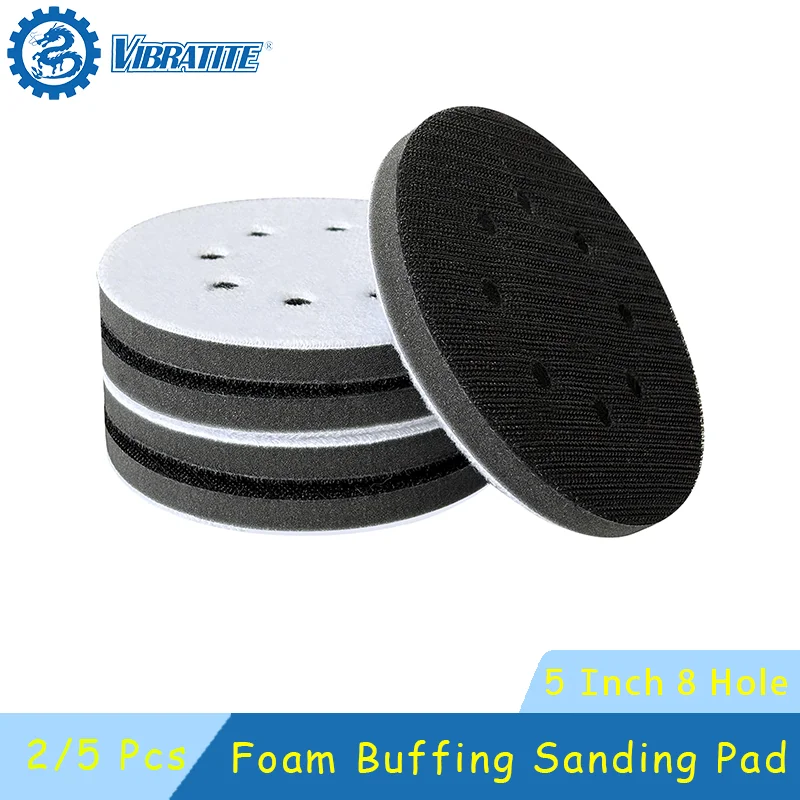 5 Inch 8 Hole Foam Buffing Sanding Pad 2/5 Pcs Hook Loop Soft Sponge Foam Interface Pad for Orbital Sander Automotive Polishing