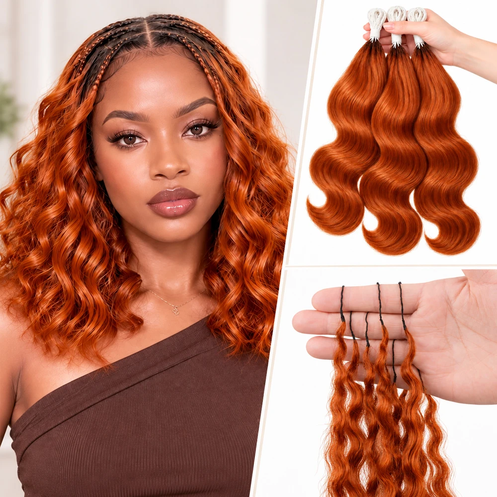 350 Ginger Copper Body Wave Crochet Human Hair Short Length Feather Miracle Knotless Pre Separated Boho Braiding For Women