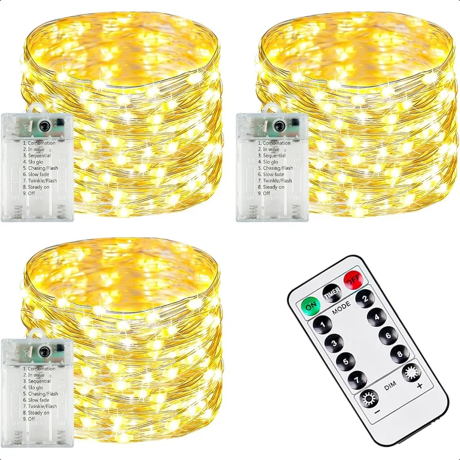 

3Pack 78FT 240 LED Fairy Lights Battery Operated with Timer and Remote Waterproof Twinkle Lights Indoor Outdoor 8 Modes for Bed
