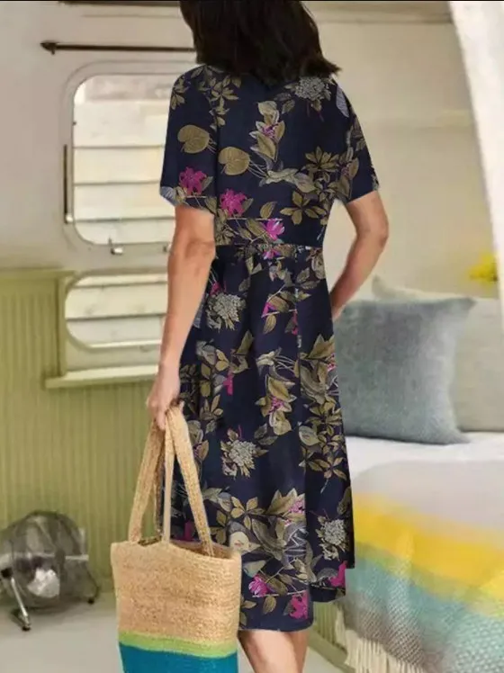 Moda verão vestido feminino sólido manga curta com decote em v botão de algodão vestido elegante casual oversized feminino vestido de festa vintage