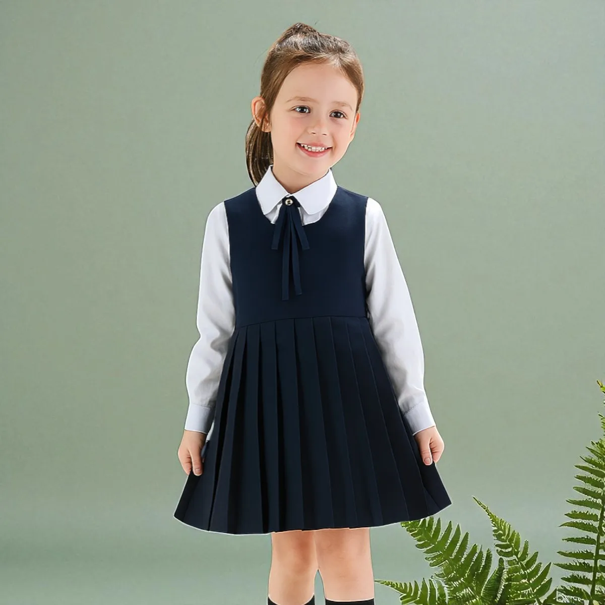 School Uniform Preppy Girls Clothes for Teenagers Baby Elegant Dress Shirt 2Pcs Spring Autumn Children Costumes 8 10 12 13 Years
