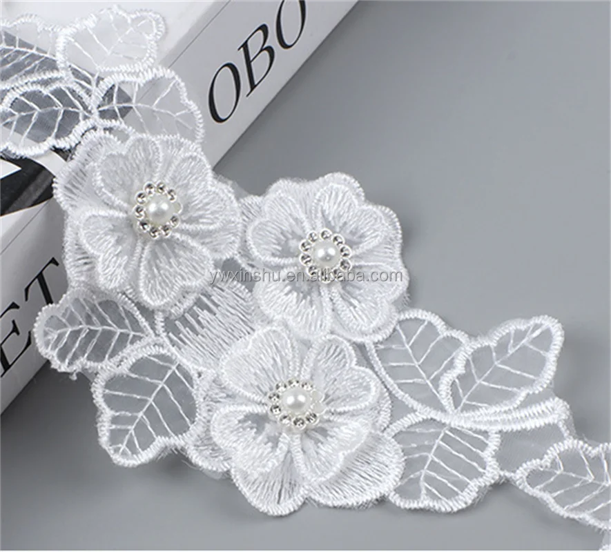 

Pearl Embroidery Lace Hand-beaded Lace DIY Women's Accessories Wedding Dress Accessories Flower Cloth Stickers