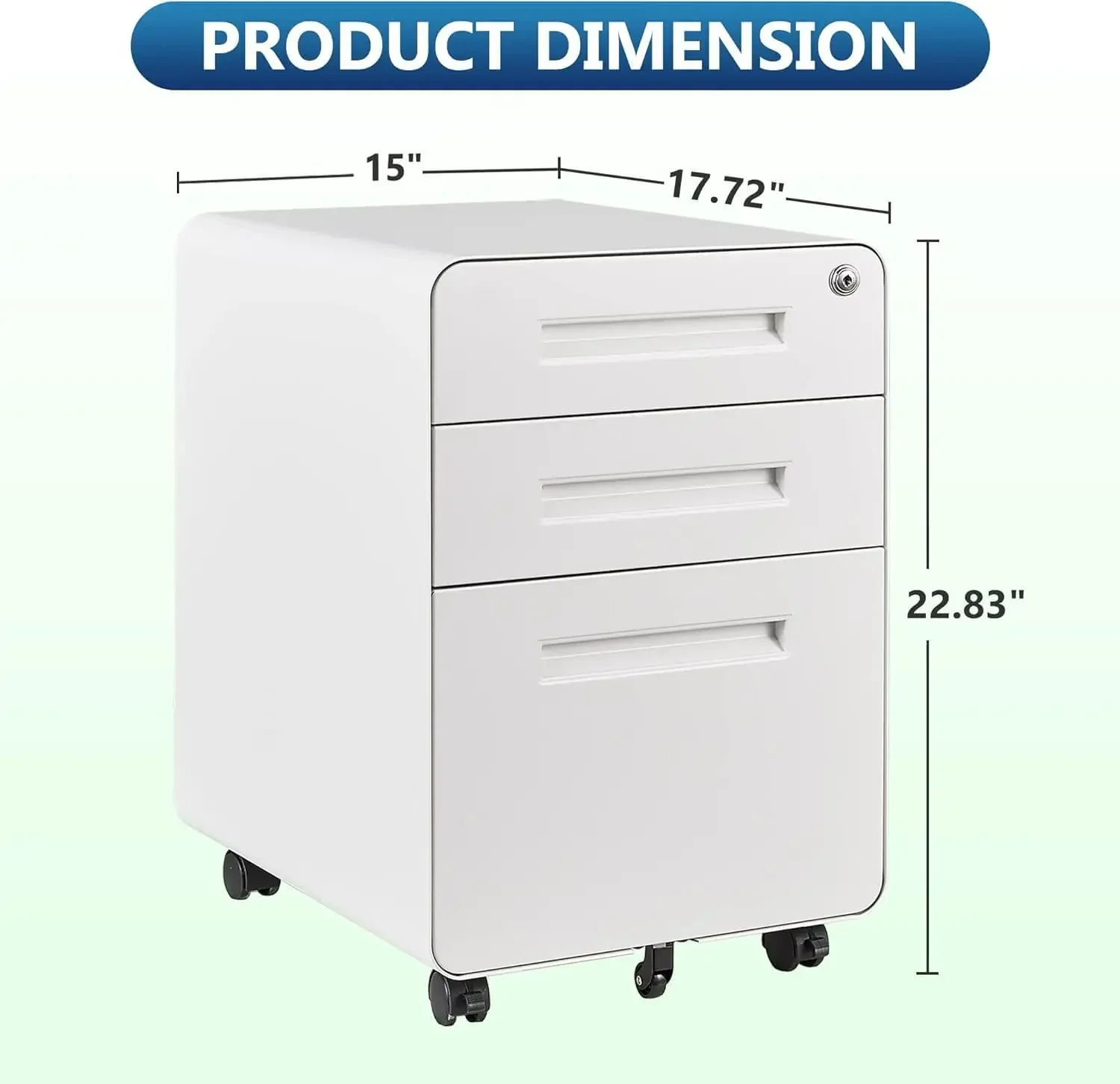 3 Drawer File Cabinet with Lock, Metal Filing Cabinets for Home Office, Small Rolling File Cabinet Under Desk Office Drawer