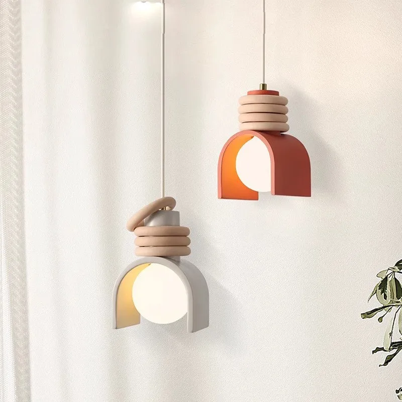 

Creative LED Japanese Wabi-sabi Pendant Lamp E27 Bulb Orange White Resin for Indoor Bedroom Dining Room Bar Cord Adjustable