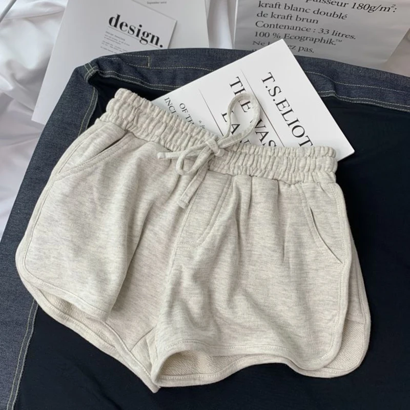 Sommer grau Shorts Frauen Mode lässig hohe Taille Sport Shorts koreanisch alle passen schwarz schnüren solide adrette Stil Shorts weiblich