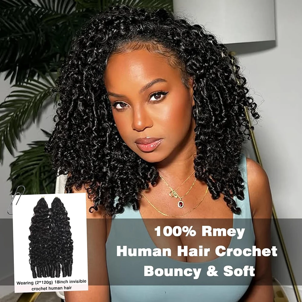 

Feather Crochet Human Hair Burmese Curly Knotless Pre‑Separated Invisible Crochet Bundles Lightweight Reusable Hair Extensions