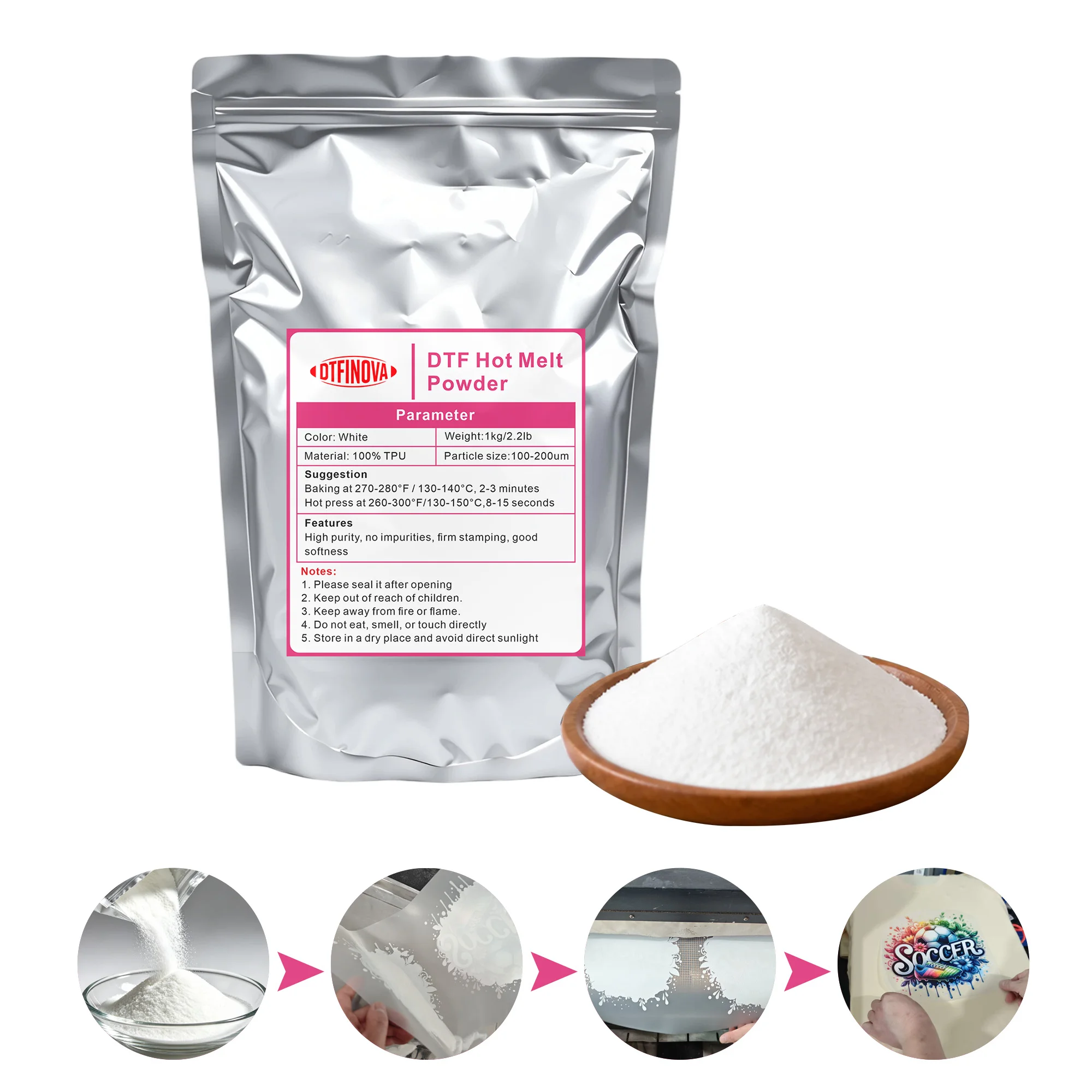 DTF Hot Melt Powder Medium Temperature Fine Particle Hot Melt Adhesive Powder for DTF Heat Transfer Printing High Adhesion