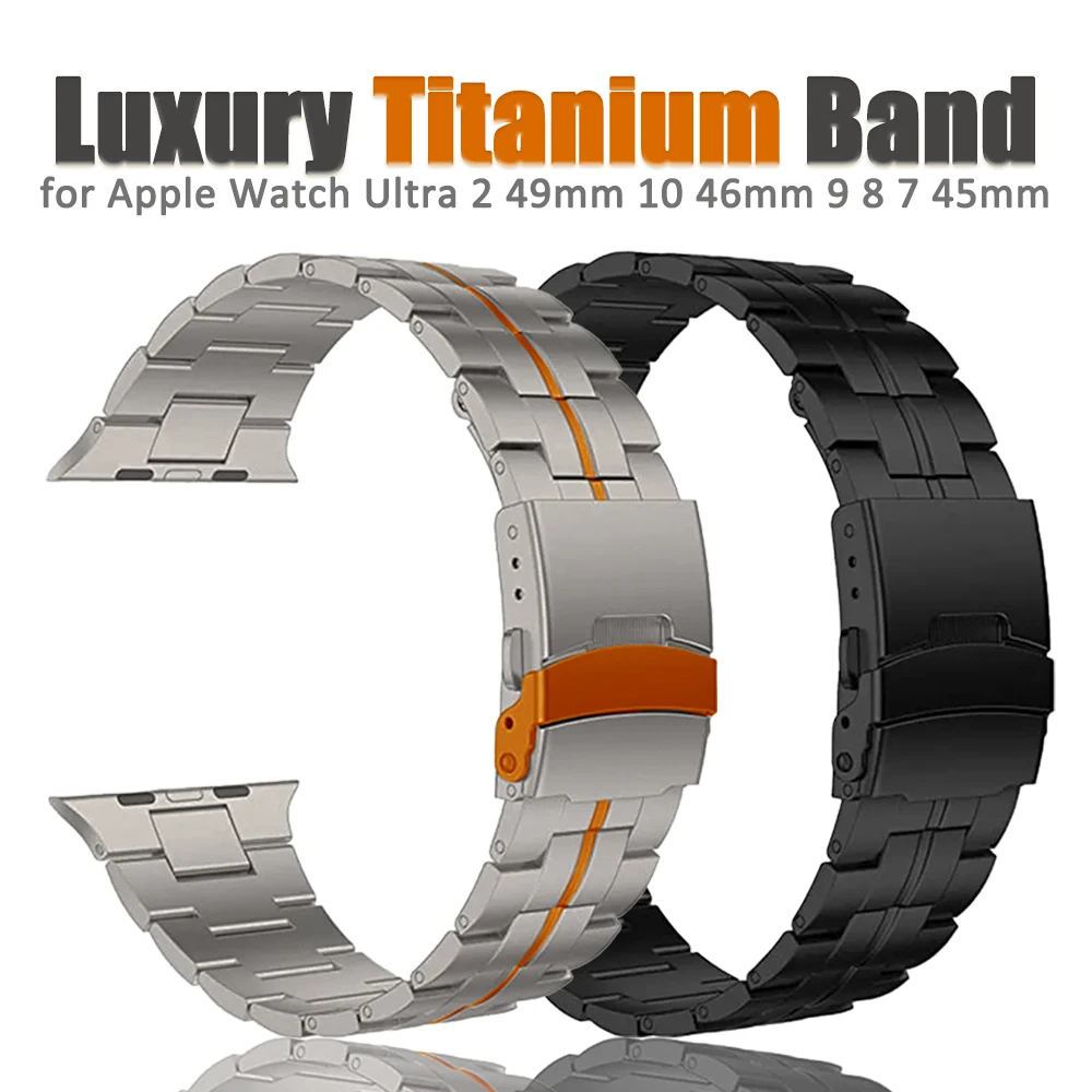 Titanium Luxury Band for Apple Watch Ultra 2/1 49mm Bracelet 10 46mm 9 8 7 45mm Metal Strap for iWatch 6 5 4 SE 44mm Men Correa