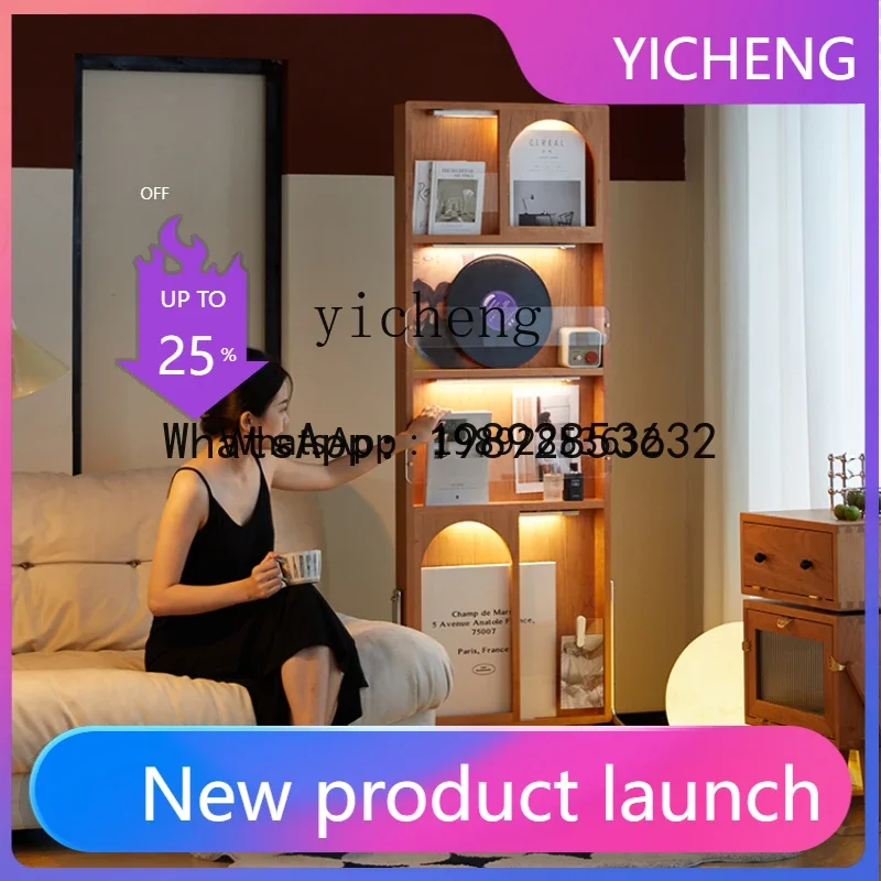 x22 Magazine Frame Full-Body Mirror Movable Rotating Floor Book Mirror Solid Wood Cherry Wood Bookshelf