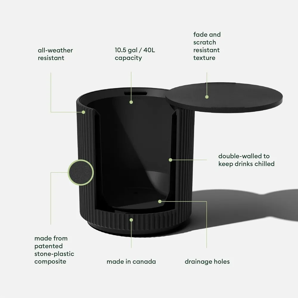 Mesa lateral refrigerador externa - 2 em 1, preta, 21 polegadas