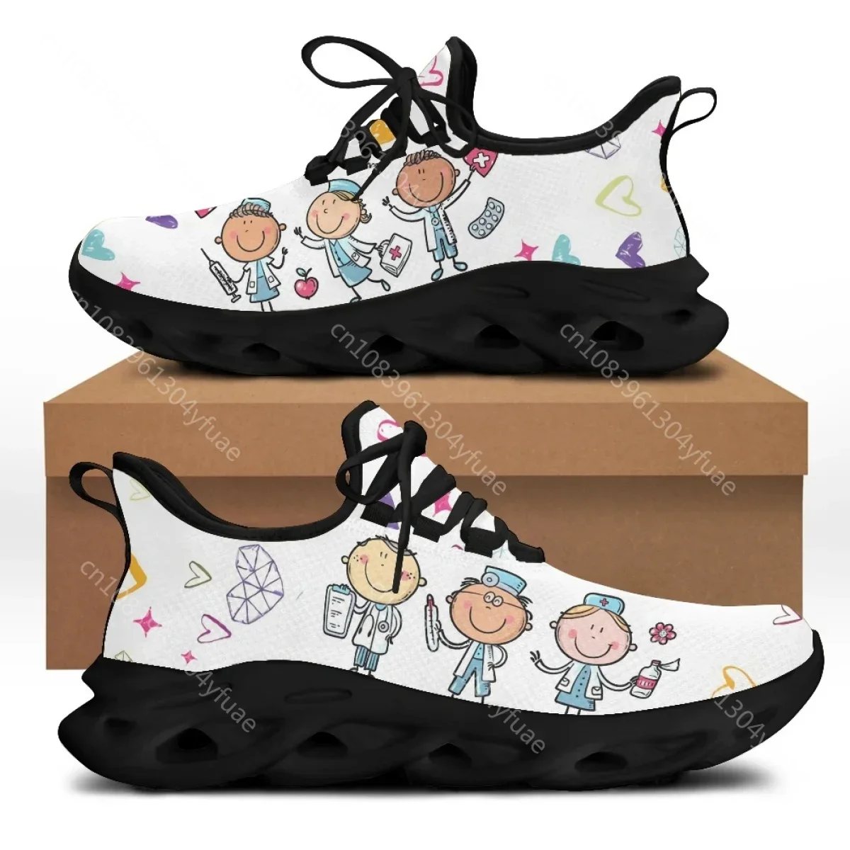 Cartoon Doctor Nurse Shoes For Women Female Flats Shoes Running Sneakers Light Mesh Ladies Footwear Chaussure Femme