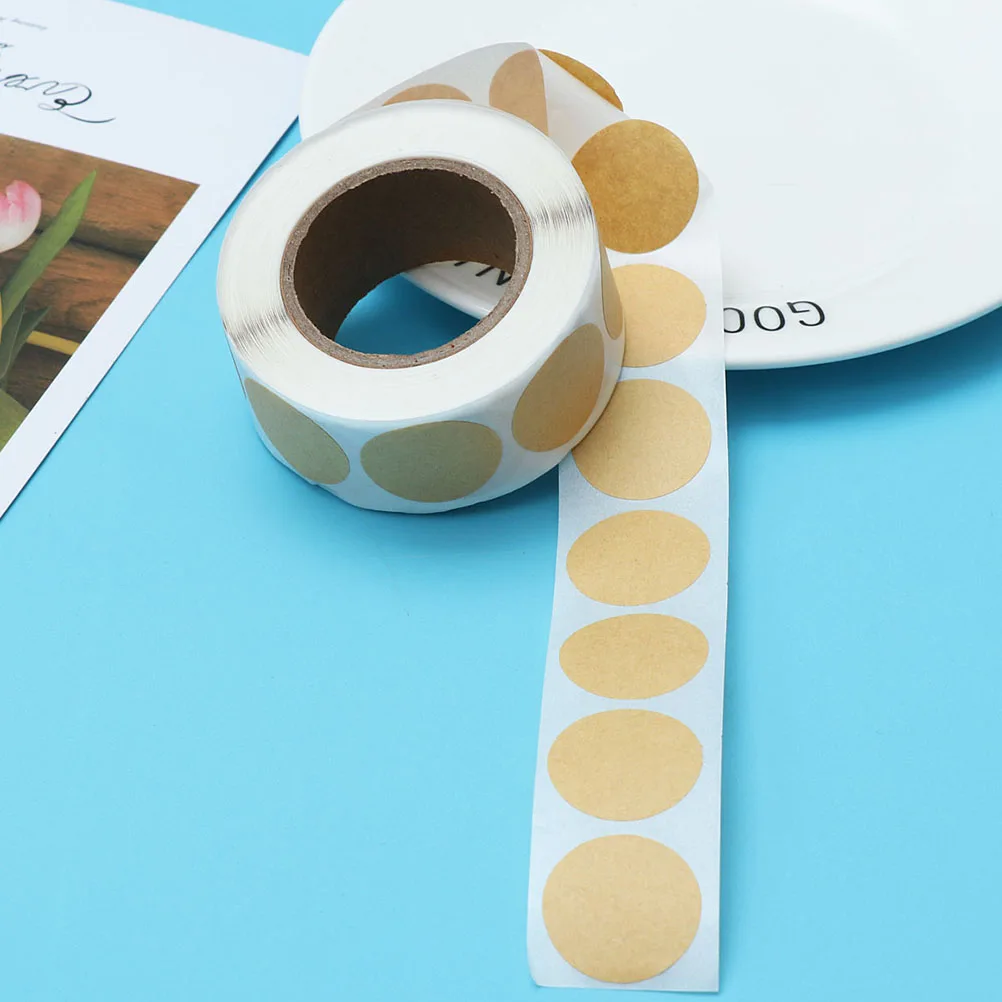 

6 Rolls Kraft Paper Adhesive Stickers Sealing Postcard Blank Decals Round Labels Writable Packaging for Boxes Bottles Plastic