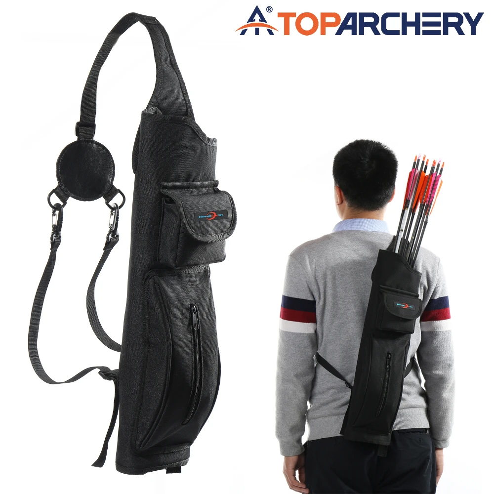 Toparchery Archery Back Canvas Arrow Quiver Arrow Holder Shoulder Hanged Target Shooting Quiver for Arrows with Front Pockets