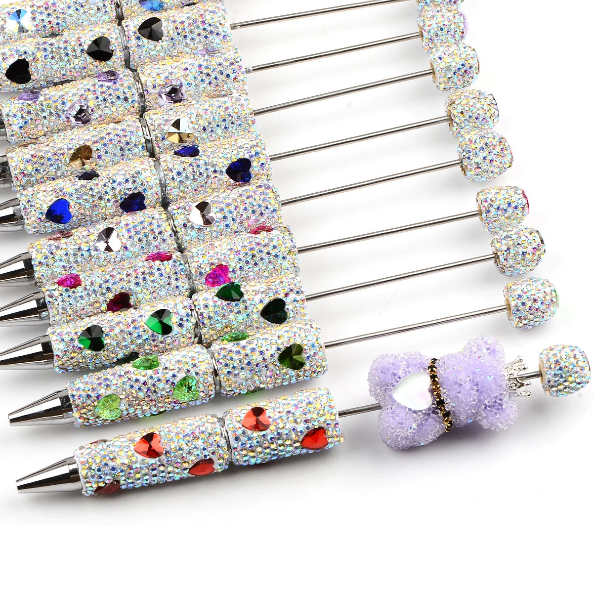 1 stücke Herz Strass Perlen Stifte Lose Spacer Perlen DIY Handwerk Schmuck Handgemachte Weiß Kreative Design Stift – Detail 1