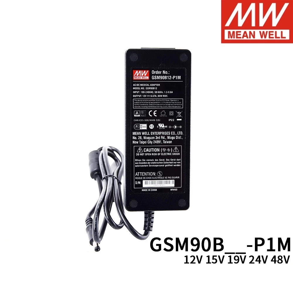 MEAN WELL GSM90B12-P1M GSM90B15-P1M GSM90B19-P1M  GSM90B24-P1M Medical Adapter Power Supply 90W AC-DC medical type 5.5*2.5