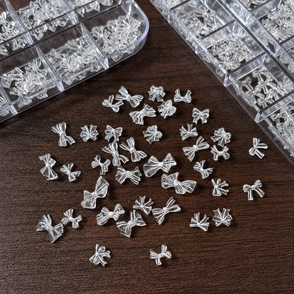 12 Grids/Box Nail Art Sequins Kit Transparent DIY Nail Art Glitter Set 3D Bowknot Mixed Sizes Nail Charms Decorations