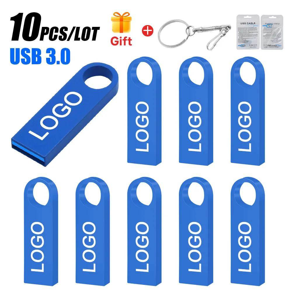 

10PCS/LOT Free Custom LOGO USB Flash Drive 3.0 High Speed Pen Drive 16GB 32GB 64GB 128GB Pendrive Metal Usb Sticks with Key