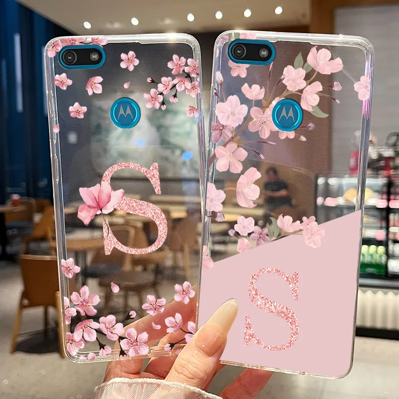 Funda de teléfono para Moto E6 Play, funda transparente con letras y flores bonitas, funda de silicona suave y delgada para Motorola Moto E6 Play