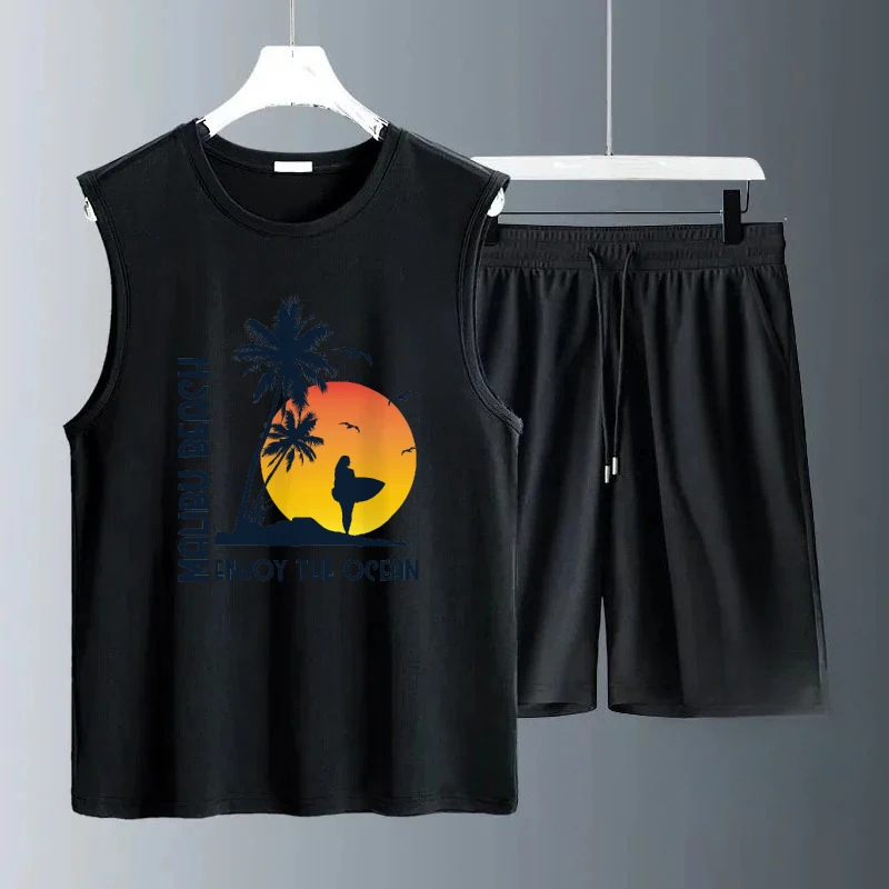 

2025 г., мужские летние фотокопии людей по морю, повседневные комплекты, повседневная одежда без рукавов, легкий, удобный, модный костюм