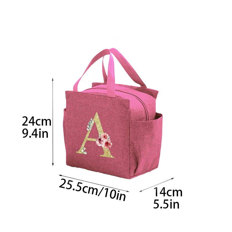 Bolsa de almuerzo aislante con estampado de letras doradas, impermeable, antiincrustante, resistente al frío y al hielo, bolsa organizadora de mano