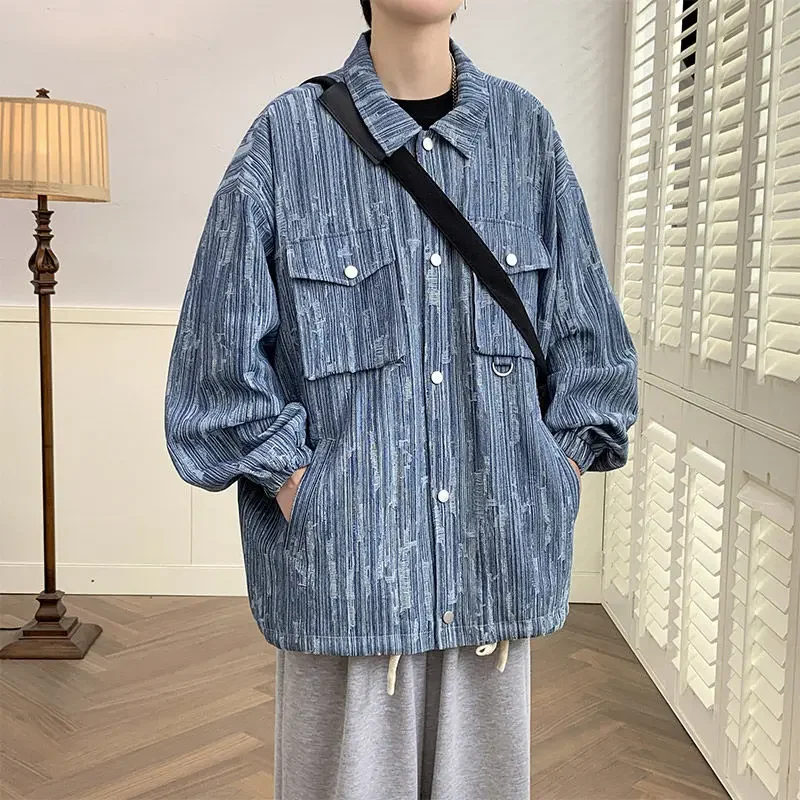 Casual Fashionable Loose Outcoat M-8XL Large Size Denim Jacket Men's Spring Autumn New Lapel Sense of Design Outwear Youth