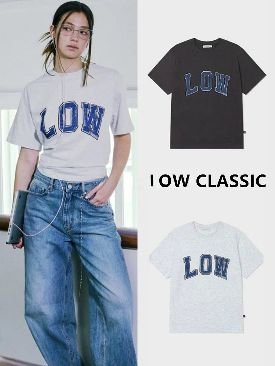 

Футболка Low Classic с круглым вырезом, свободного кроя, с простым логотипом и надписью, короткий рукав, 100% хлопок, повседневный стиль, лето 2025