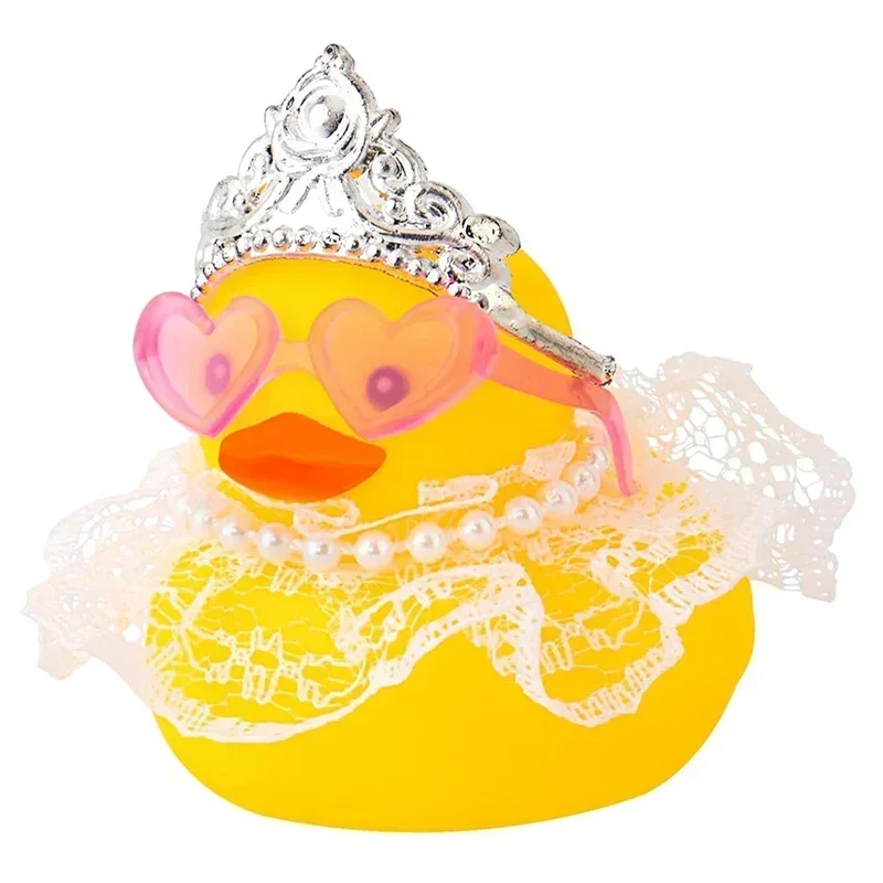 Car Rubber Duck Decoration Cute Car Princess Ducks for Cars Dashboard Ornament with Dress Loveglasses Necklace, Lace Skirt