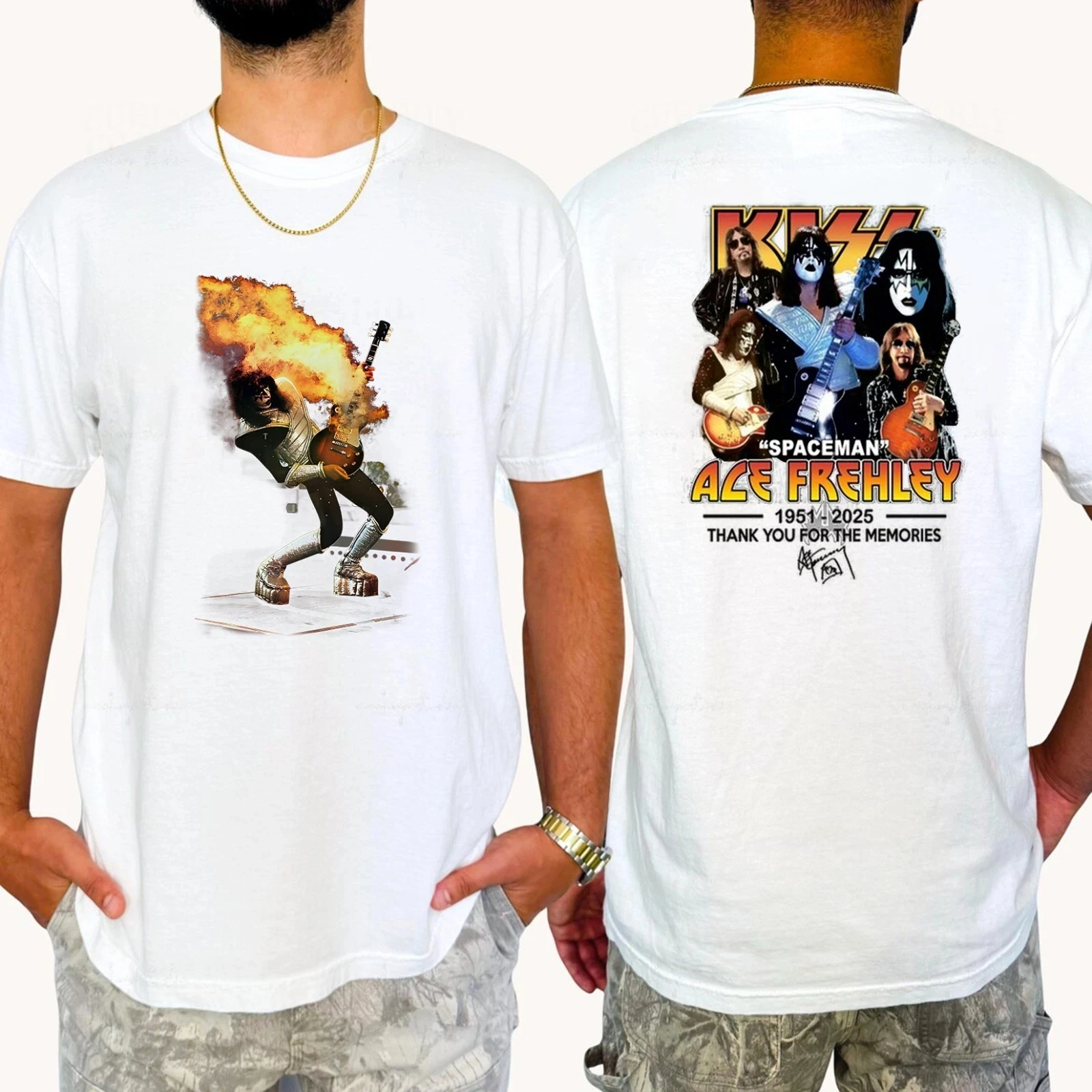 Hot Ace Frehley Spaceman Legendary 1951-2025 تي شيرت تذكاري متعدد الألوان فاخر راقي لكل من الرجال والنساء قمة Y2k للصيف #2