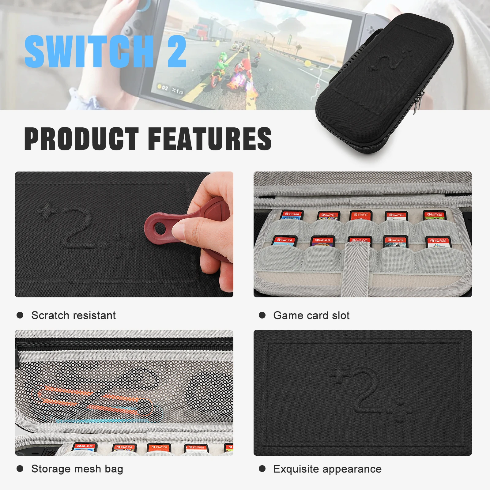 Estuche de transporte portátil de carcasa dura para Switch 2(2025), accesorios para consolas de juegos, bolso anticaída de viaje con ranura para tarjetas de 10 juegos