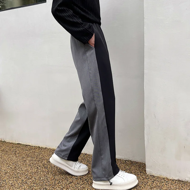 Ummer Spring Korean Drawstring Sweatpants Men's Loose Straight Colorblocked Wide Leg Pants Fashion Casual Trousers 2A0242