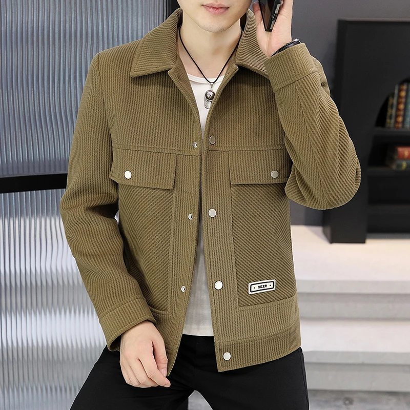 Fashion Lapel Button Spliced Pockets Solid Color All-match Coats Men's Clothing 2024 Autumn New Casual Tops Loose Korean Jackets