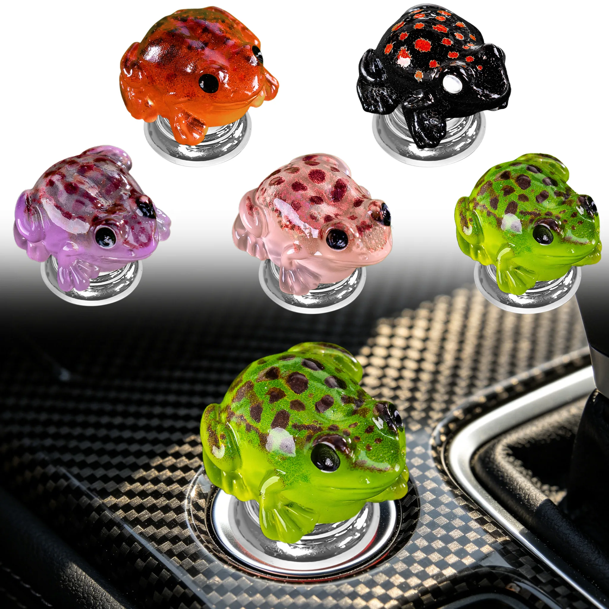 

2pcs 3D Frog Ignition Button Cover Car Start Key Decor Clear Resin Personalized Design car decoration accessories