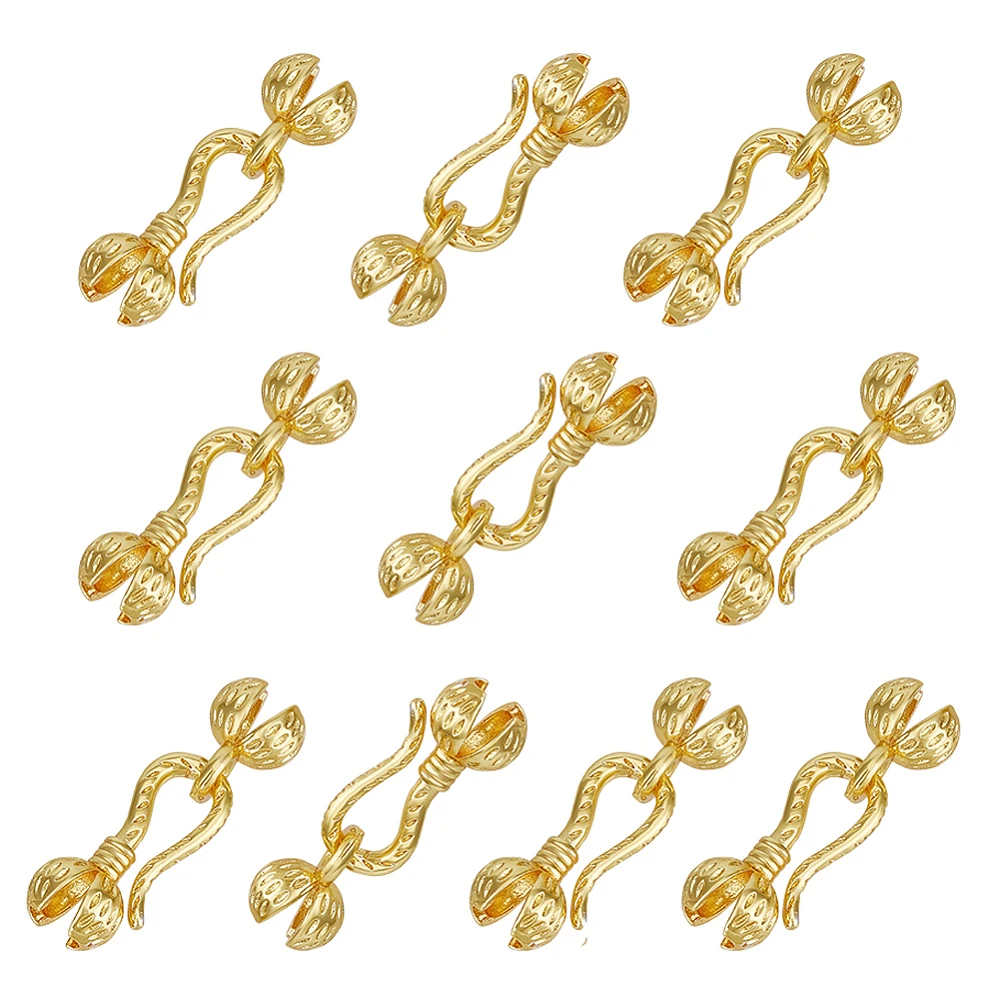 10Pcs 18K Gold Plated Double Crimp Cover Beads with Hook 9.5x5.5x6.5mm Gold Tone Crimp Beads for DIY Crafting Jewelry Making