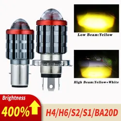 Dxz 1Pcs H4 BA20D Motorfiets Koplamp Lens Lamp 9003 HB2 H6 Hi-Lo Beam Led Koplamp Motor Licht lamp Wit Geel 12V-80V