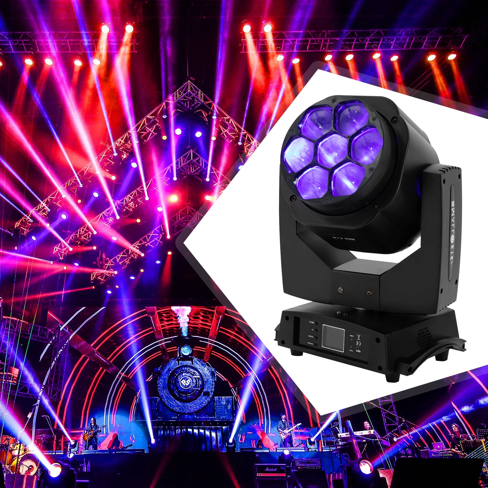 

7 Bee Eyes 150W LED Moving Head Light RGBW 4in1 DMX512 Adjustable Beam Stage Disco Party Wedding Light