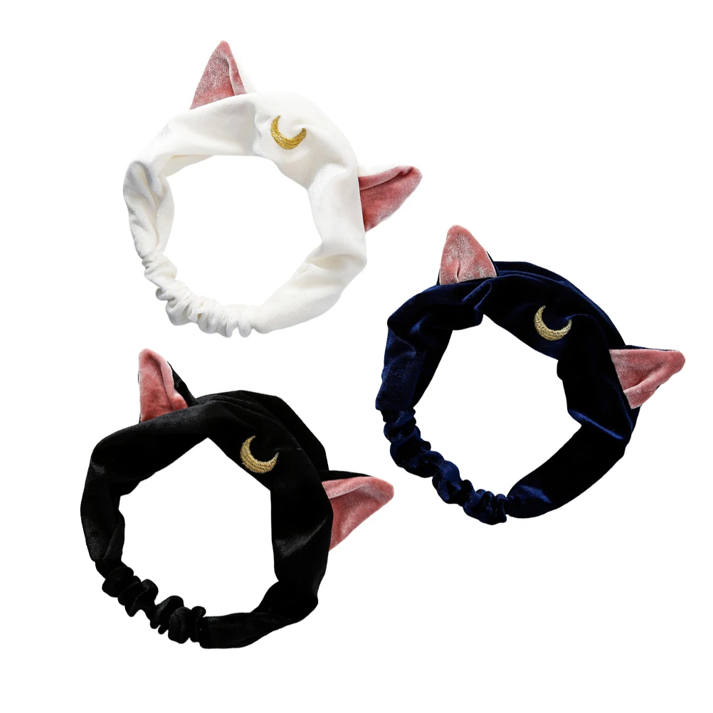 

3pcs Cat Ears Headband Adjustable Hair Hoops Bands Lovely Makeup Premium Cloth Breathable Comfortable Water Absorbing One Size