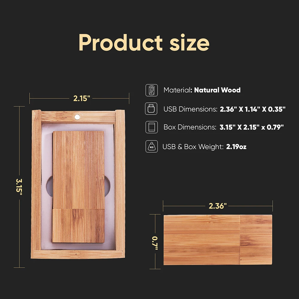 ใหม่ไม้ USB Flash Drive 128GB ฟรีโลโก้ที่กําหนดเอง Memory Stick 64GB ฝาปิดโปร่งใสกล่อง Pendrive 32GB การถ่ายภาพงานแต่งงานของขวัญ