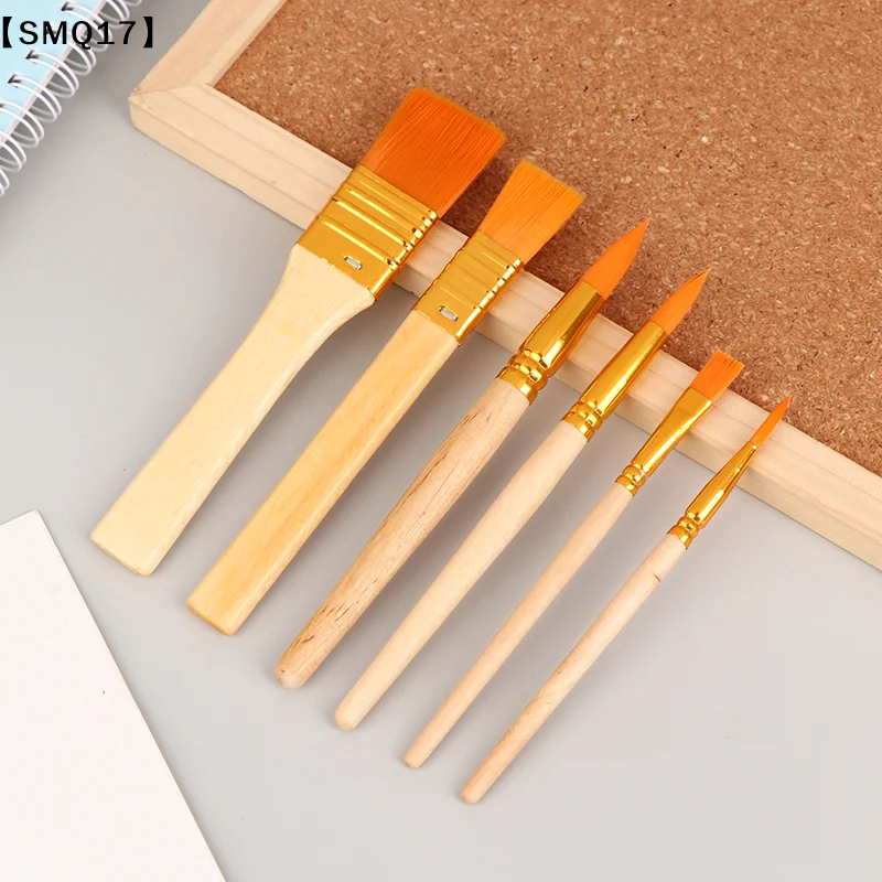 6Pcs Portable Watercolor Brushes Wooden Handle Watercolor Paint Brush Pen Set For Learning Diy Oil Acrylic Painting Tools【SMQ】